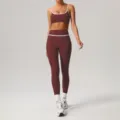 Women contrast trim activewear yoga set athletic high waist fitness gym running leggings - XL (Recommended 125-135 Jin) / Top And Bottom / Vinegar Purple