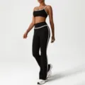Women black contrast activewear set sports bra flare yoga pants fitness workout gym outfit. - XL (Recommended 125-135 Jin) / Top And Bottom / Bra And Flare Pants / Black