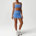 Stylish blue athletic sports bra and active skirt set with white contrast trim for fitness. - XL (Recommended 125-135 Jin) / Top And Bottom / Bright Blue