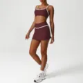 Women's athletic two-piece yoga set, contrast trim crop top and high waist sports skirt. - XL (Recommended 125-135 Jin) / Top And Bottom / Vinegar Purple