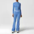 Blue activewear set women yoga suit long sleeve zip jacket and flared pants athletic outfit - XL (Recommended 125-135 Jin) / Top And Bottom / Bright Blue