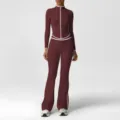 Women's Quick Dry High Waist Sports Fitness Yoga Tracksuit Set with Contrast Piping - XL (Recommended 125-135 Jin) / Top And Bottom / Vinegar Purple