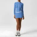 Blue athletic long sleeve zip activewear set with contrast white trim for women fitness yoga running. - XL / Top And Bottom / Bright Blue