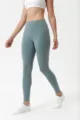 Dettaglio leggings yoga cropped vita alta, pantaloni fitness elasticizzati slim. - Taglia S / Verde Mistero