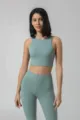 Ensemble de yoga de sport uni pour femme avec legging taille haute et haut court sans manches - S / Hauts / Vert romarin