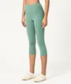 Mujer cintura alta pantalones de yoga cortos doble cepillado capri leggings transpirable - 10# (L) / Verde Hierba Helada
