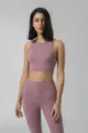 Vue détaillée de l'ensemble de yoga femme sensation nue, vêtement de sport fitness. - S / Hauts / Rose