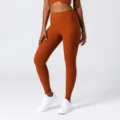 Damen hohe Taille gerippte Yoga Hose Fitness Leggings Sportbekleidung Stretch Trainingshose - S / Karamellbraun