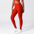 Damen gerippte High Waist Fitness Yoga Leggings Sportswear Workout Hose Hauptansicht - S / Burgunderrot