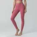 Femme taille haute pantalon de yoga couleur unie leggings de sport confortables élastiques - S / Rose rouge