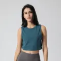 Camiseta de Tirantes Deportiva de Yoga para Mujer Color Sólido Holgada Crop Top - S / Azul lago