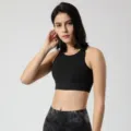 Sujetador deportivo negro para mujer, gran sujeción fitness yoga running sin aros top - S / Tops / Negro