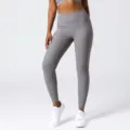 Hohe Taille gerippte Yoga Leggings Damen Fitness eng Sport Hose graue Trainingsbekleidung - S / Grau