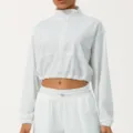 Veste de yoga de protection solaire blanche à col montant et demi-zip avec pantalon. - S / Haut et Bas / Blanc Cassé
