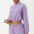 Veste de yoga anti-UV à col montant zippé d'été avec pantalon de survêtement violet. - S / Haut et Bas / Lavande