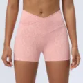 Short de Yoga Croisé Taille Haute Imprimé Léopard Rose Fitness Course Activewear - 2XL / Bas / Rose