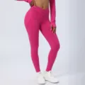 Leggings de yoga taille haute croisée pour femme, pantalon de sport fitness extensible. - S (Conseillé 85-100 jin) / Rose rouge