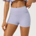 Pantalones cortos de yoga fruncidos de cintura alta violeta claro mujer fitness deporte - L (Sugerido 55-62.5kg) / Púrpura Niebla