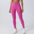 Rose Taille Haute Crossover Pantalon de Yoga Ventre Plat Leggings de Sport Fitness - S / Rose litchi