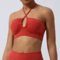 Soutien-gorge de sport push-up rouge yoga fitness dos croisé avec coussinets amovibles - S / Hauts / Orange brunâtre