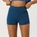Pantalones cortos de yoga de cintura alta mujer fitness deporte correr glúteos ajustados - S (Recomendado 90-105 jin) / Azul Océano