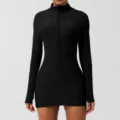 Romper de yoga deportivo de manga larga negro con cremallera vestido ajustado nuevo - XL / Vestidos / Negro