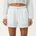 Pantalones cortos deportivos blancos para mujer con cintura elástica con cordón, fitness casual. - S / Bottoms / Blanco Roto