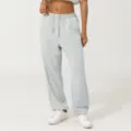 Hohe Taille graue Jogginghose für Damen, lose gerade Freizeithose mit praktischen Taschen. - S / Meliertes Grau