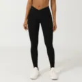 Pantalones de yoga cruzados de talle alto negros mallas de fitness para mujer secado rápido deportivos - XXL (Recomendado 65-70 kg) / Negro
