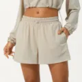 Pantalones cortos deportivos casuales de mujer, cintura elástica beige cordón fitness. - S / Bottoms / Caqui Claro