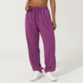 Damen hohe Taille lose Jogginghose lässige Freizeithose mit Taschen und Kordelzug - S / Traubenlila