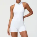 White Zip Fitness Romper Women Seamless Athletic Jumpsuit Workout Yoga Bodysuits - M (Recommended 50-55 kg) / White