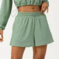 Shorts deportivos informales de mujer con cintura elastica con cordon para fitness 85 - S / Bottoms / Verde cabra