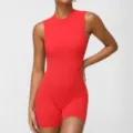 Combinaison de yoga sans manches rouge pour femme, moulante, sèche-vite, tenue de fitness. - XL / Rouge