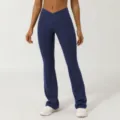 V-Taille Crossover Schlag-Yogahose, dunkelblaue elastische Freizeitsport-Lange Hose - Marineblau