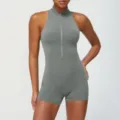 Dames mouwloze fitness yoga romper met rits in grijs, comfortabele sportjumpsuit. - donkergrijs