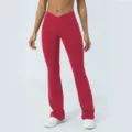 Rote Crossover-High-Waist-Schlaghosen für Damen, athletische Fitness-Sportleggings. - Rot