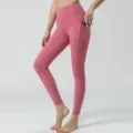 Legging de yoga rose taille haute avec poche latérale, pantalon de fitness doux femme. - S / Bas / Rose rouge