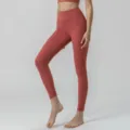 Pantalon de yoga taille haute pour femme, legging de fitness rouge brique uni, sport extensible - Rouge Violacé