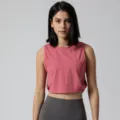 Camiseta sin mangas de yoga fitness holgada rosa para mujer, prenda deportiva elegante. - S / Rosa rojo