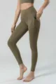 Hochwertige High Waist Yoga Leggings mit Seitentasche für Damen, weiche Sportleggings. - S / Olivgrün