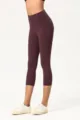 Damen High Waist Capri Yogahose, doppelseitig gebürsteter Stoff, bequeme Fitness Leggings. - Kardinalrot