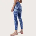 Pantalon de yoga tie-dye taille haute pour femme, legging de fitness sans couture confortable - Bleu d'encre