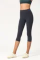 Pantalon de yoga de cintura alta recortado para mujer leggings deportivos doble cepillado fitness - 10# (L) / Gris Azul Puro