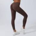 Pantalones de yoga marrones con efecto push up, leggings de fitness de talle alto para correr. - S (Recomendado 40-50 kg) / Marrón Té