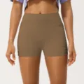 Shorts de yoga de talle alto sin costuras para mujer, fitness deporte push up glúteos. - S (Recomendado 90-105 jin) / Marrón arenisca