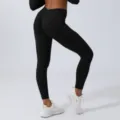 Premium schwarze V-Bund Scrunch Butt Yoga Leggings für Damen Fitness und Laufen. - Schwarz