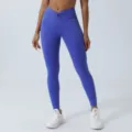 Leggings da yoga a vita alta incrociati a V da donna, pantaloni sportivi per fitness e corsa. - Blu elettrico