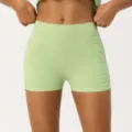 Pantalones cortos de yoga con fruncido de cintura alta verde claro fitness deportivo. - Verde Manzana