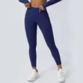 Blaue High-Waist Yoga-Hose, dehnbare Fitness-Leggings mit Po-Push-Up-Design für Sport. - Marineblau